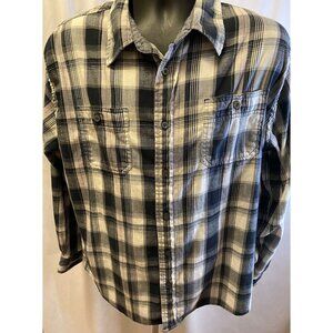 Wrangler Flex for Comfort Mens XL Shirt Long Sleeve Plaid Work Shirt Black/White